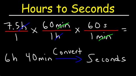 The conversion factor from hours to seconds is 3600, which means that 1 hour is equal to 3600 seconds: 1 hr = 3600 s. To convert 1 hour into seconds we have to multiply 1 by the conversion factor in order to get the time amount from hours to seconds. We can also form a simple proportion to calculate the result: 1 hr → 3600 s. 1 hr → T (s) 